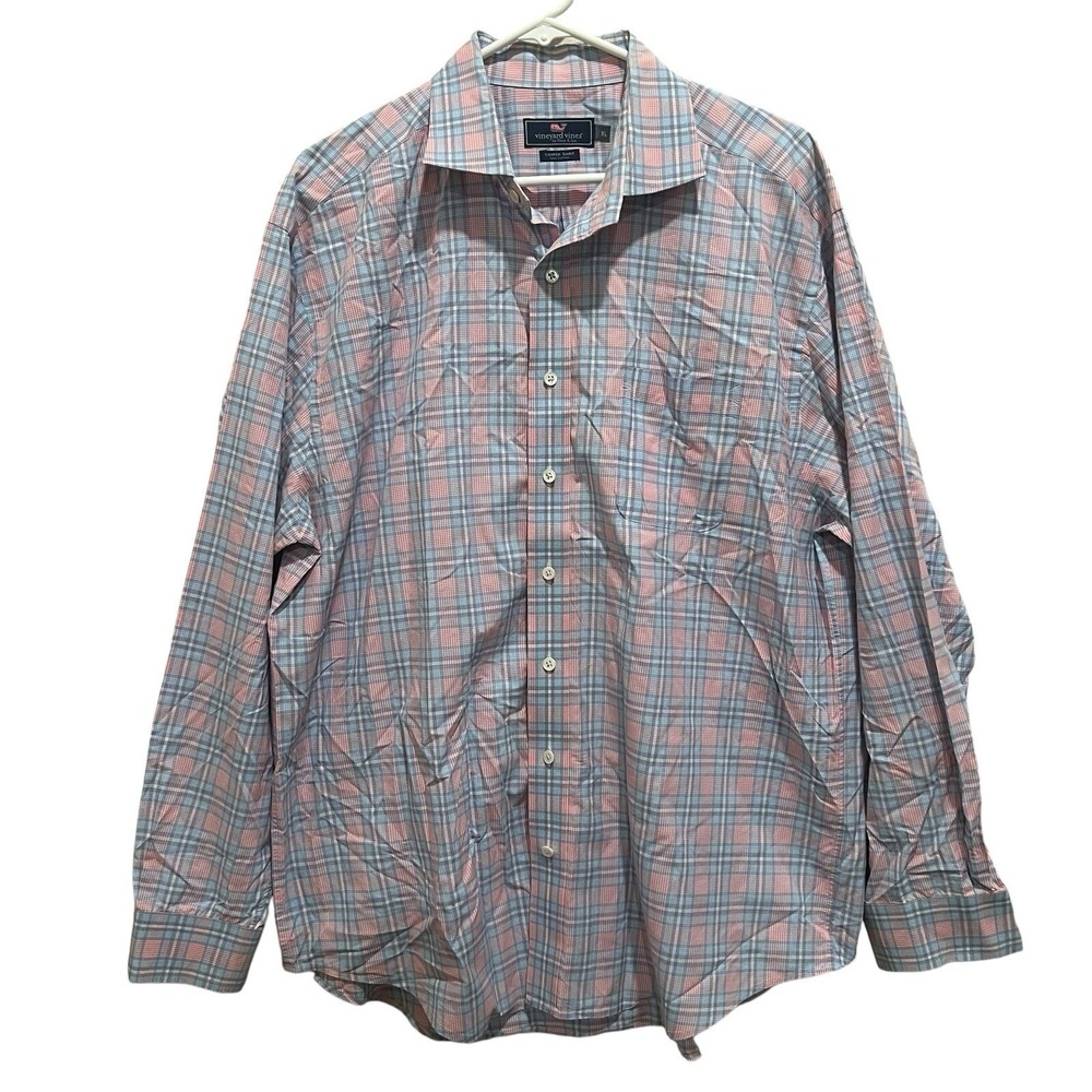 Mens Vineyard Vines Pink & Blue Plaid Long Sleeve‎ Cooper Button Shirt Size XL